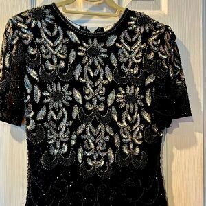 Vogue Vintage Fancy Black and Silver beaded evening